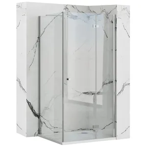 Recinto de ducha de cierre suave de estilo abierto con pantalla pivotante de puertas batientes dobles cuadradas sin marco