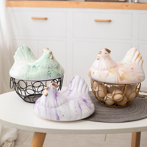 Ceramic Hen Egg <b>Basket</b> <b>With</b> <b>Lid</b> Fresh Keeping Kitchen Storage Decorative Fruit Garlic Potato Container - Product Image 1