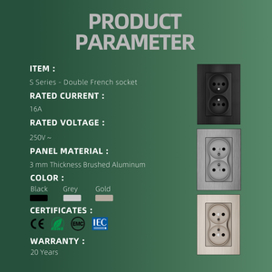 86*120 mét EU Loại ổ cắm tiêu chuẩn Pháp 2Gang cắm đôi tường Ổ cắm điện CE chứng nhận 2P + t grey vàng đen dễ dàng cài đặt - Product Image 5