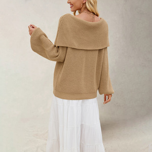 Pull en tricot à épaules dénudées pour femme, manches longues, coupe ample, couleur unie, anti-boulochage, vêtements d'hiver - Product Image 2