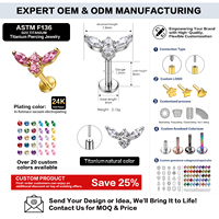 Piercing labret en titane G23 ASTM F136 sans filetage, design aile de chauve-souris, pour cartilage, conque et hélix - Vente en gros