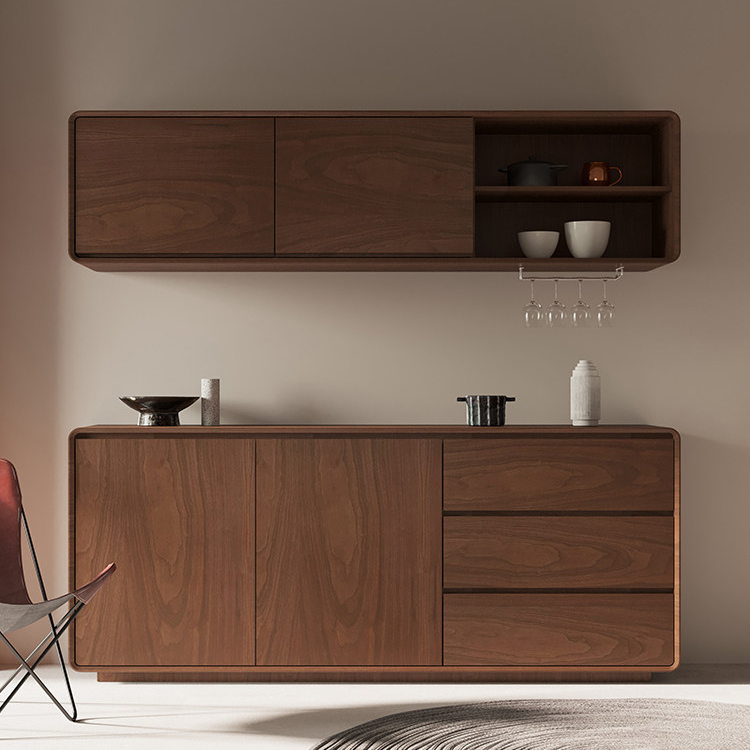 Walnut Wood Sideboard Cabinet Wall Integrated Storage Cabinet Modern ...
