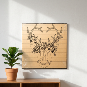 Cuadro Decorativo Enmarcado con Diseño Floral de Ciervo y la Frase 'Love You Deerly' - Product Image 1
