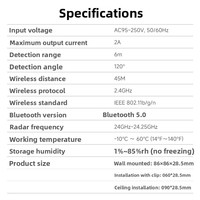 Détecteur de présence humaine Zigbee Bluetooth Wi-Fi, contrôle par application intelligente Tuya, alimentation CA, type plafond ABS, ondes millimétriques 2,4 GHz
