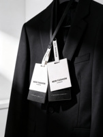 Étiquettes de vêtements personnalisées avec logo en feuille d'or, papier mat double couche, étiquettes de vêtements pour marque de mode de luxe