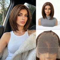 Nouvelle perruque 13x6 Full Lace style européen et américain pour femme, coupe courte bob, brun foncé, prête pour l'été, peut être permanentée/teintée, origine Zhejiang