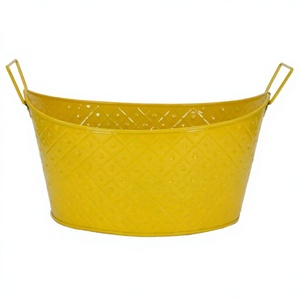 Bañera Metálica Grande para Chimenea con Asa, Cubo de Hierro Recubierto de Amarillo, Suministros para Eventos, Bañera Personalizable para Bebidas - Product Image 1