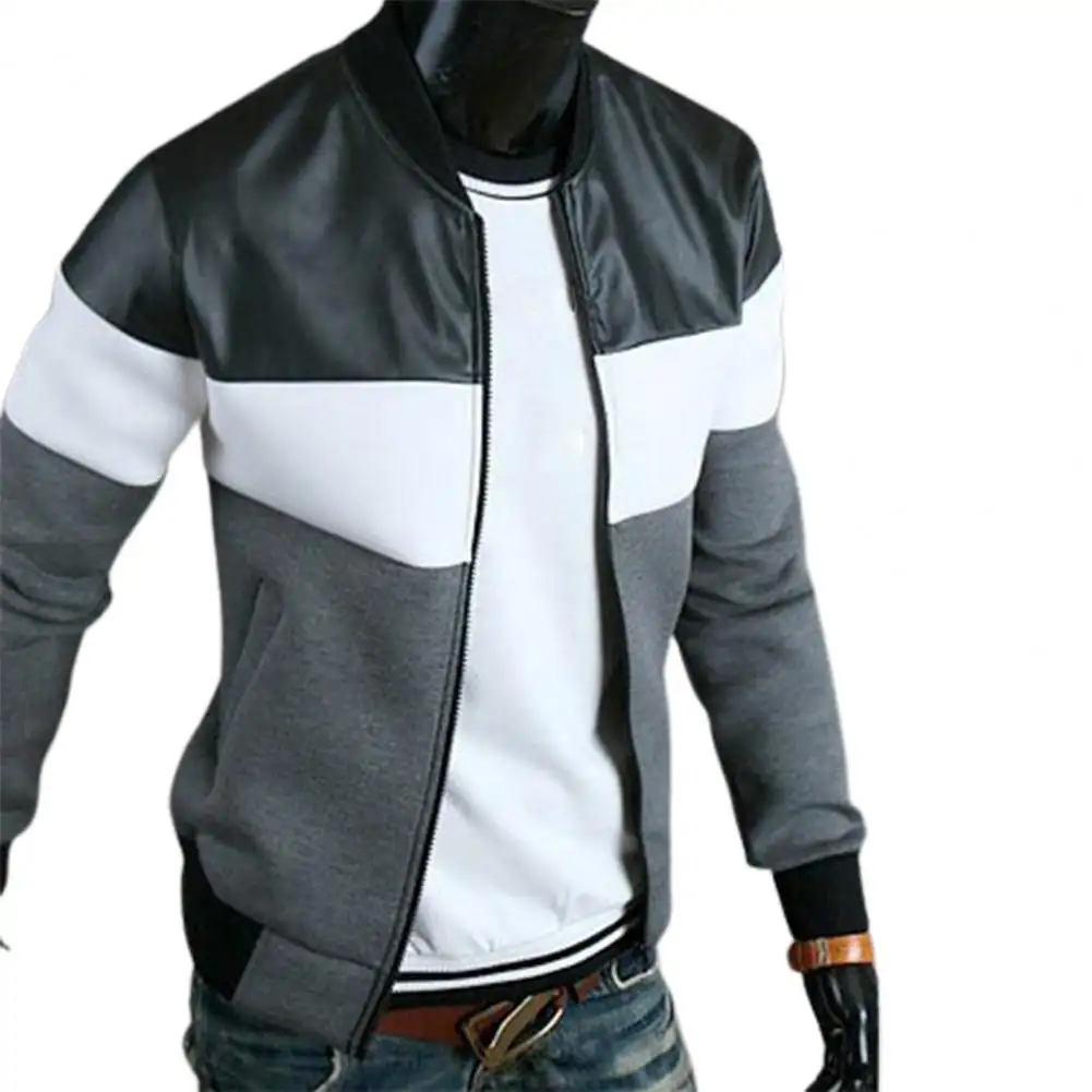 Warm Men's Winter Windbreaker Pockets Stand Collar Jackets Custom Hot Sale Three Color Contrast Soft Jacket For Outdoor