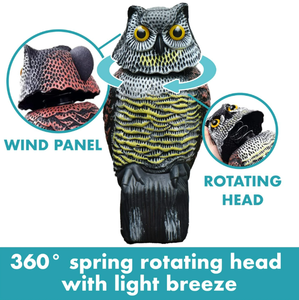 大型屋外/屋内ガーデン保護用フクロウ型鳥よけ、回転ヘッド付き鳥撃退デコイ、フクロウ型かかし、裏庭のバードウォッチング用PE素材 - Product Image 3