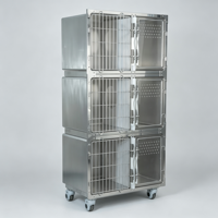 WE MEDICAL Cage à animaux à 3 niveaux en acier inoxydable avec verrouillage automatique pour chats et lapins WE-ML-03, roues à frein, plateau coulissant, usage clinique vétérinaire