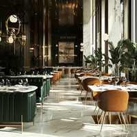 Ensemble de chaises et table Ron Group, style moderne et luxueux, en pierre frittée verte, avec revêtement en cuir, pour hôtel, restaurant, mobilier de restauration
