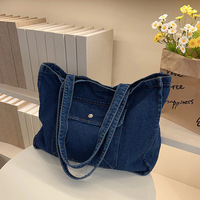 Sac à bandoulière décontracté en jean pour femme, motif filigrané, grande capacité, style universitaire, sac fourre-tout tendance