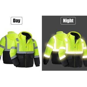 Giacca Invernale da <span class=keywords><strong>Lavoro</strong></span> ad Alta Visibilità per Uomo, Impermeabile, Riflettente, per Guardie <span class=keywords><strong>di</strong></span> Sicurezza e Lavori Edili - Product Image 3