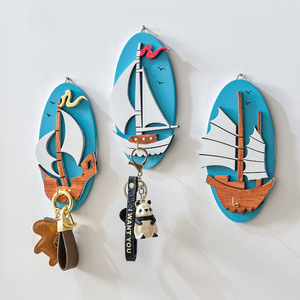 Mediterranean Style Wooden <b>Wall</b> <b>Hooks</b> Oval Shape Multi Piece Package Home Decoration Key Holder Coat <b>Rack</b> Scenic Design - Product Image 1