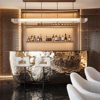 Comptoir de bar moderne en cuivre martelé et acier inoxydable, avec éclairage LED, résistant aux taches, doré, pour réception de club