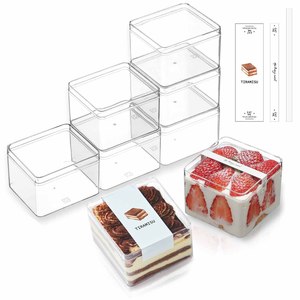 Caja de tiramisú de PS reciclable al por mayor, contenedor cuadrado transparente de plástico de grado alimenticio para postres, pan y pasteles con opción de estampado - Product Image 1