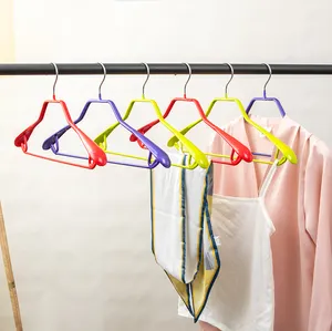 New Fashion Non-Skid Wide Shoulder PVC Coated Hangers Various Colors Clothes Plastic Cloth Metal Hanger
