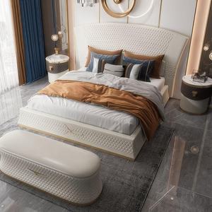Set <span class=keywords><strong>Letto</strong></span> di Lusso Moderno Italiano con Struttura in Legno Massello, <span class=keywords><strong>Testiera</strong></span> in Vera Pelle Imbottita, Colore Opzionale, <span class=keywords><strong>Letto</strong></span> 1.8m - Product Image 1