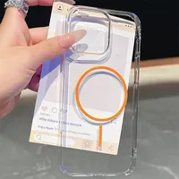 Étui de chargement sans fil magnétique transparent rigide pour iPhone 12 13 14 15 16 Pro Max Plus, coque arrière transparente, accessoire CHAOYIDINA