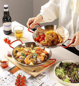 Poêle à paella à double poignée, fond plat, plateau de service alimentaire, assiette en acier inoxydable pour restaurants - Product Image 2