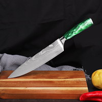 Couteau de Chef Tranchant de 8 Pouces en Acier Inoxydable à Motif Damas avec Manche Vert, de Haute Qualité, Écologique, pour Trancher Gâteaux, Fruits et Viandes