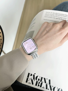 Para <span class=keywords><strong>Apple</strong></span> <span class=keywords><strong>Watch</strong></span> Band 38 40 41 42 44 45 mm Mujeres Niñas Cadenas de metal con cuentas de perlas Pulsera de eslabones Correa de reloj para Iwatch Series 8 7 - Product Image 6