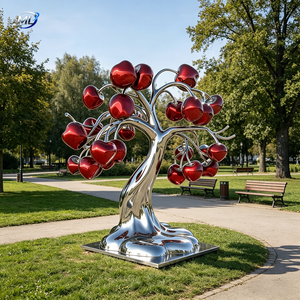 Silver-Plated Stainless Steel Cherry Tree Sculpture Polished Fruit Theme Home Decoration Irregular Shape - Product Image 6