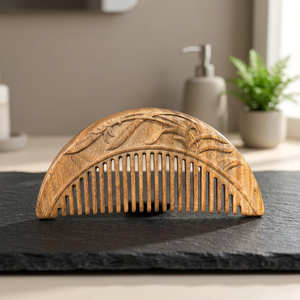Peigne à lune Vedela en bois de Neem naturel à long manche, antistatique, anti-chute de cheveux, rouleau dépoussiérant, outil de soin capillaire pour des cheveux lisses, usage hôtelier - Product Image 5