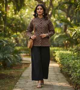 Veste matelassée en coton pour femme, motif floral, bleu ciel d'automne, manches longues en coton, réversible, imprimé double - Product Image 2