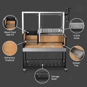 Parrilla <span class=keywords><strong>Argentina</strong></span> Santa María <span class=keywords><strong>de</strong></span> Acero Inoxidable con Frente Abierto y Revestimiento <span class=keywords><strong>de</strong></span> Ladrillo, Remolcable - Product Image 3