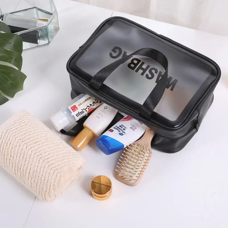 Custom Logo MOQ 100 Frosted Fashion Travel Transparent Makeup Bag Zipper Pouch Waterproof Durable Pvc Clear Cosmetic Bag