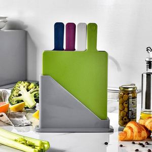 Four-Color Cutting Board Set Plastic Index Chopping Board with Handle for Kitchen <b>Square</b> Pattern Packaged in Box - Product Image 5