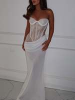 Robe de mariée sirène sexy en dentelle à sequins et à drapé sans manches Mily Bridal MHL708 pour femmes