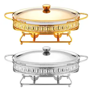 Luxury Gold Glass Buffet Hot Pot Food Warmer Chafing Dish Buffet Set Warming Tray With Lid