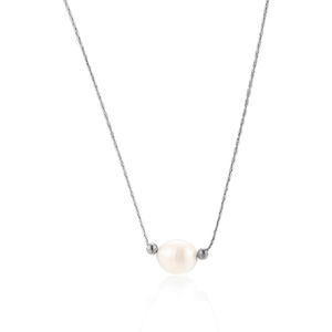 Amy Amy Pearl Necklace Faux Pearl Round White 925 <b>Silver</b> <b>Snake</b> <b>Chain</b> Minimalist Pendant For Women Everyday Wear - Product Image 1