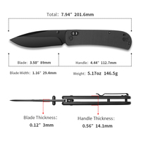 Couteau pliant Sunbart D2 en acier AUS-8, lame à pointe tombante, manche G10, qualité industrielle, garantie 1 an, portable, pour l'extérieur