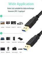 SYONG câble de transfert de données USB 3.0 mâle à mâle haute vitesse 0.3m, noir pour boîtiers de disque dur lecteur DVD imprimante pour ordinateur portable caméra
