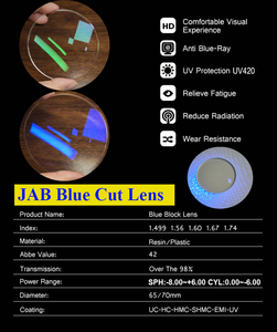 <span class=keywords><strong>Lentes</strong></span> de Visión Única con Bloqueo de Luz Azul UV420 1.56, <span class=keywords><strong>Lentes</strong></span> de Visión Única 100% Anti Luz Azul, Revestimiento <span class=keywords><strong>AR</strong></span> Verde/Azul, Resina CR 39 - Product Image 6