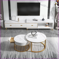 Ensemble de 2 tables d'appoint et de table basse avec plateau en roche et tiroir, meubles d'appoint pour la maison