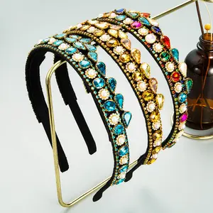 Kaimei-Diadema con diseño de perlas europeas y americanas, corona de flores y diamantes de imitación, diadema Retro barroca, accesorios para el cabello de Navidad