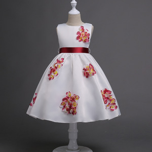 Girls 3D Floral Dress White Yellow Petal Skirt Stage Performance Wear For Children Spring 2017 - Product Image 3
