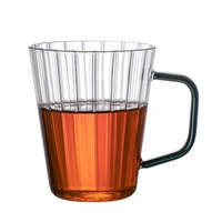 Mug à café en verre à rayures verticales avec poignée, tasse à thé en verre borosilicate, verre à boire compatible micro-ondes, idéal pour le bureau