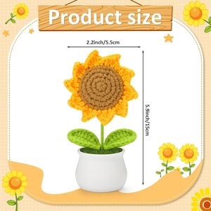 Planta de Girasol Tejida a Mano en Maceta, Decoración Artesanal de Hilo, Decoración para Ventana - Product Image 2