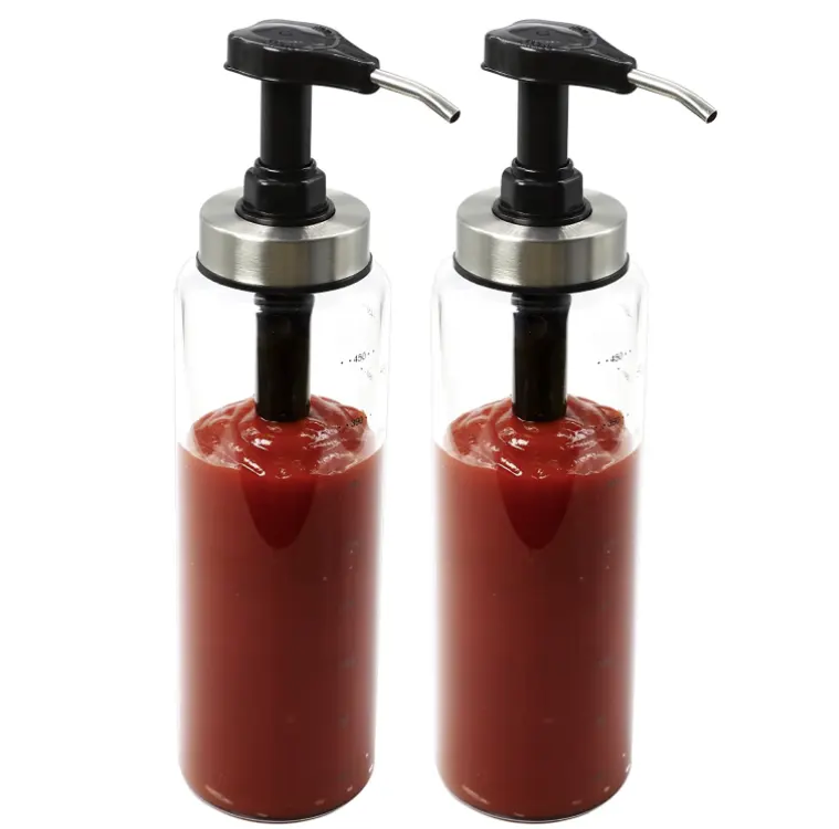 Dispenser Pompa Saus dengan Botol Kaca, Dispenser Bumbu Dapur Tahan Bocor untuk Saus Salad Mustard Madu