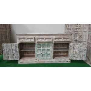 Premium Antique Hand Carved Teak <b>Wood</b> Console With Iron Decor Vintage Solid Sideboard Ornate <b>Rustic</b> Accent <b>Table</b> Metal Hardware - Product Image 3