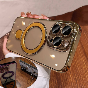 Custodia per Telefono con Supporto Magnetico Elettroplaccato alla Moda per <span class=keywords><strong>iPhone</strong></span> 11 12 13 14 15 16 17 Pro Max con Protezione <span class=keywords><strong>Trasparente</strong></span> per Obiettivo - Product Image 1