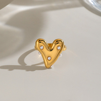 Bague X&L élégante en forme de cœur avec perle, non réglable, plaquée or 18 carats, en acier inoxydable, inaltérable, bijoux de mode pour femme