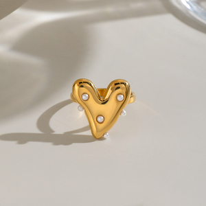 Bague X&L élégante en forme de cœur avec perle, non réglable, plaquée or 18 carats, en acier inoxydable, inaltérable, bijoux de mode pour femme - Product Image 5