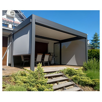 Pergola Bioclimatique Motorisée à Lames Orientables en Alliage d'Aluminium - Imperméable, Résistante au Vent, Thermolaquée, Facile à Assembler, Style Naturel Chinois