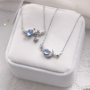 Collana femminile semplice delicata collana con catena di clavicola gioielli di moda collana con luna e stella pianeta blu - Product Image 2